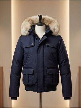 Ookpik Navy Real Fur-Trim Down-filled Parka Jacket